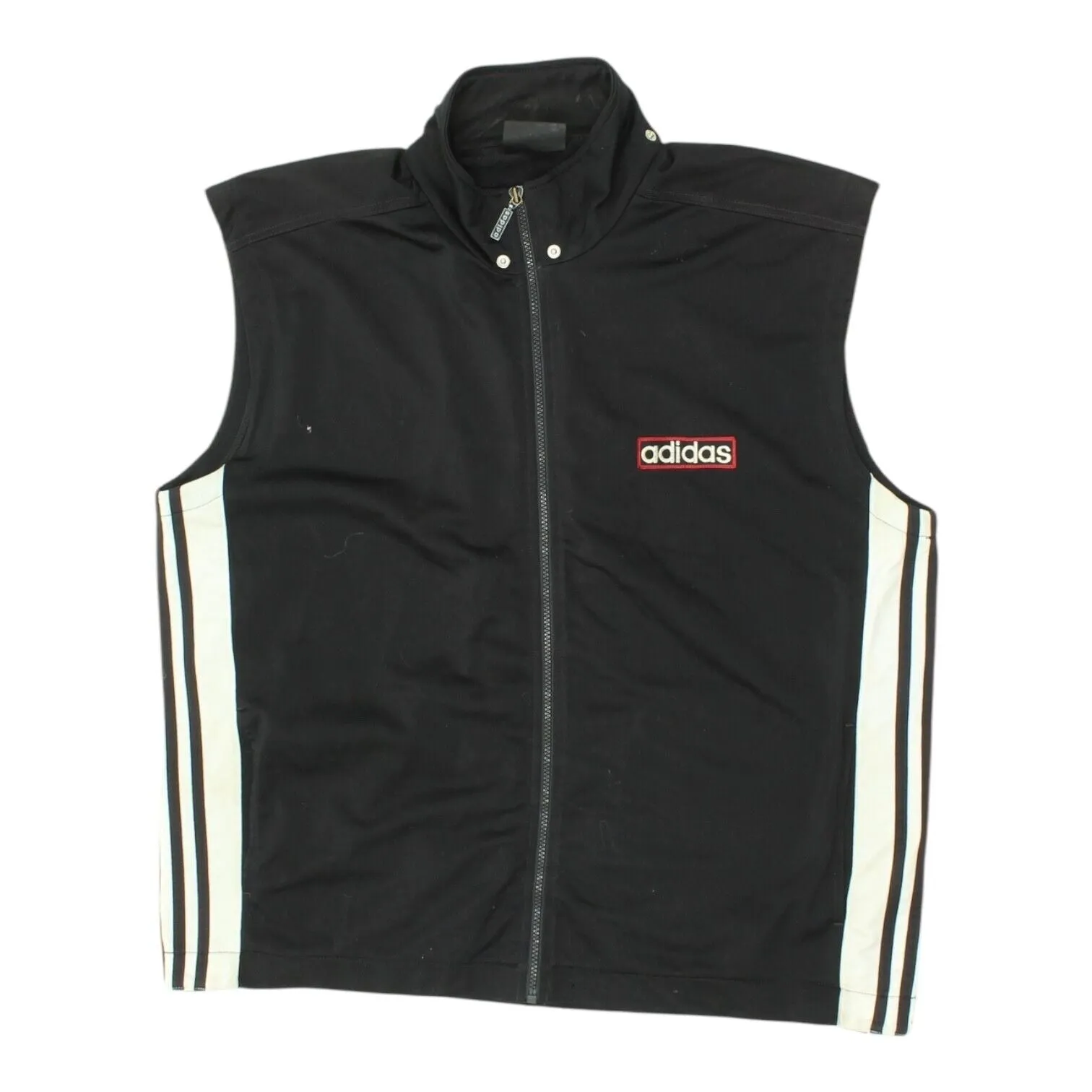 Adidas Mens Black Full Zip Sleeveless Jacket | Vintage 90s Tracksuit Top Gilet