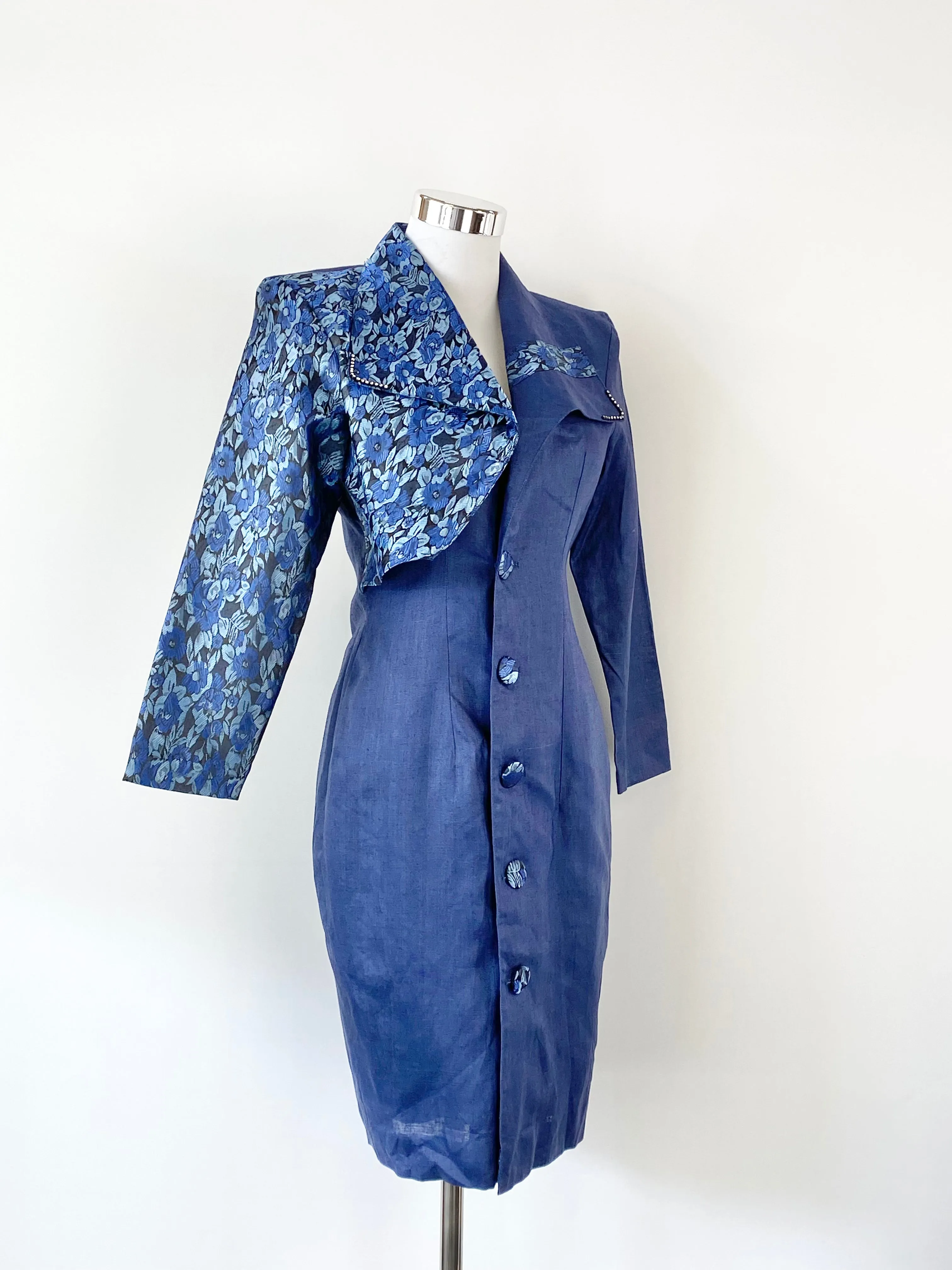 Agean Blue Jacquard Contrast DressAU8