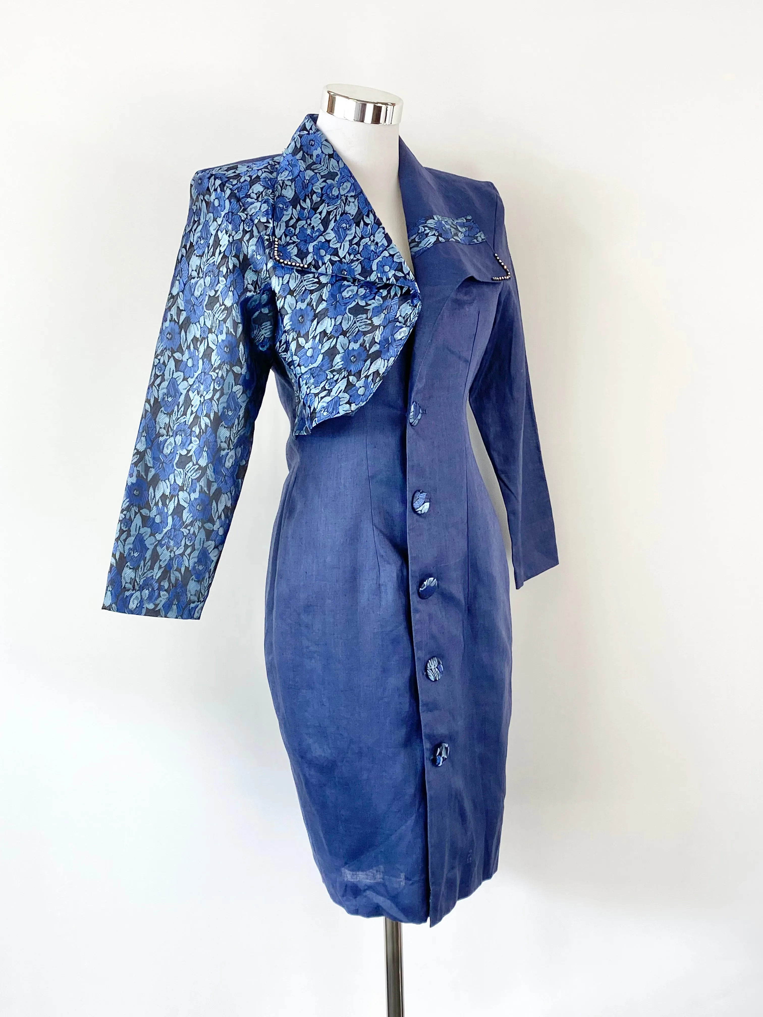 Agean Blue Jacquard Contrast DressAU8