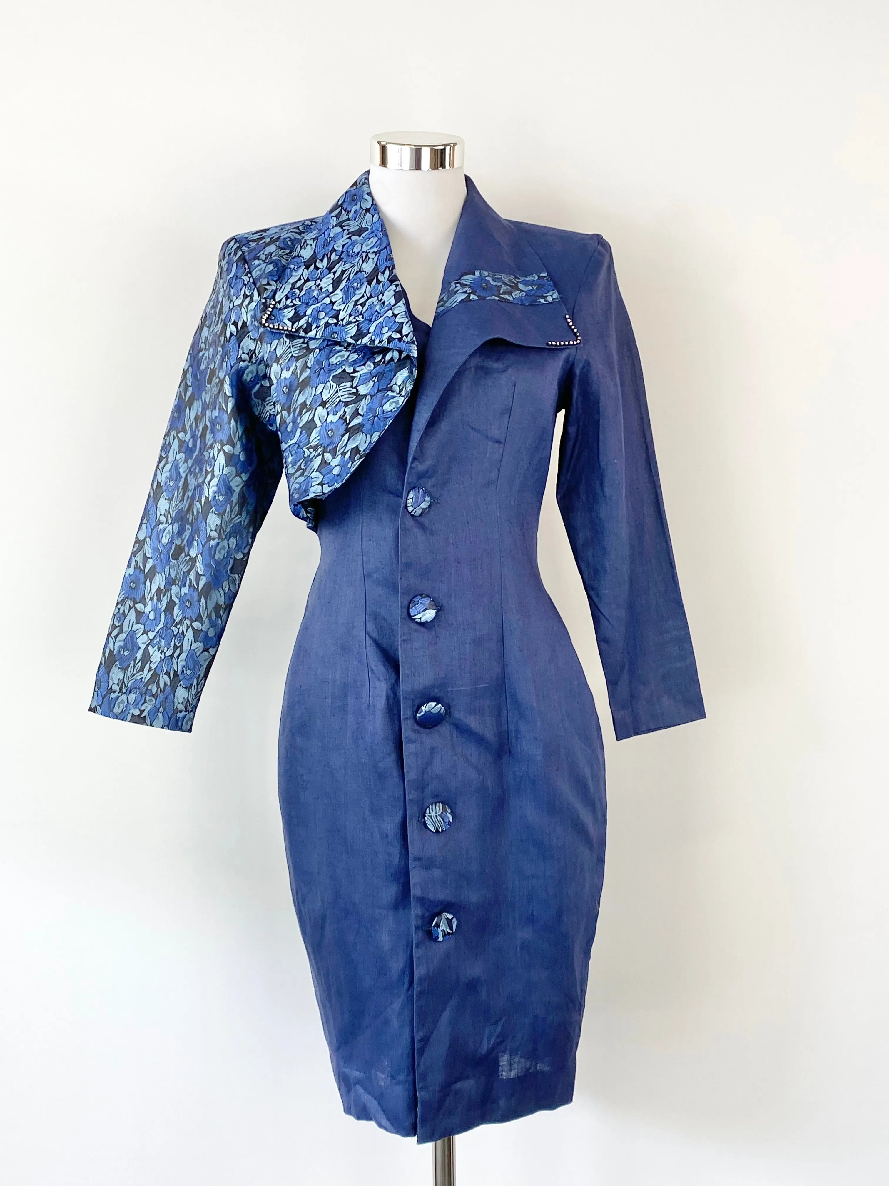 Agean Blue Jacquard Contrast DressAU8