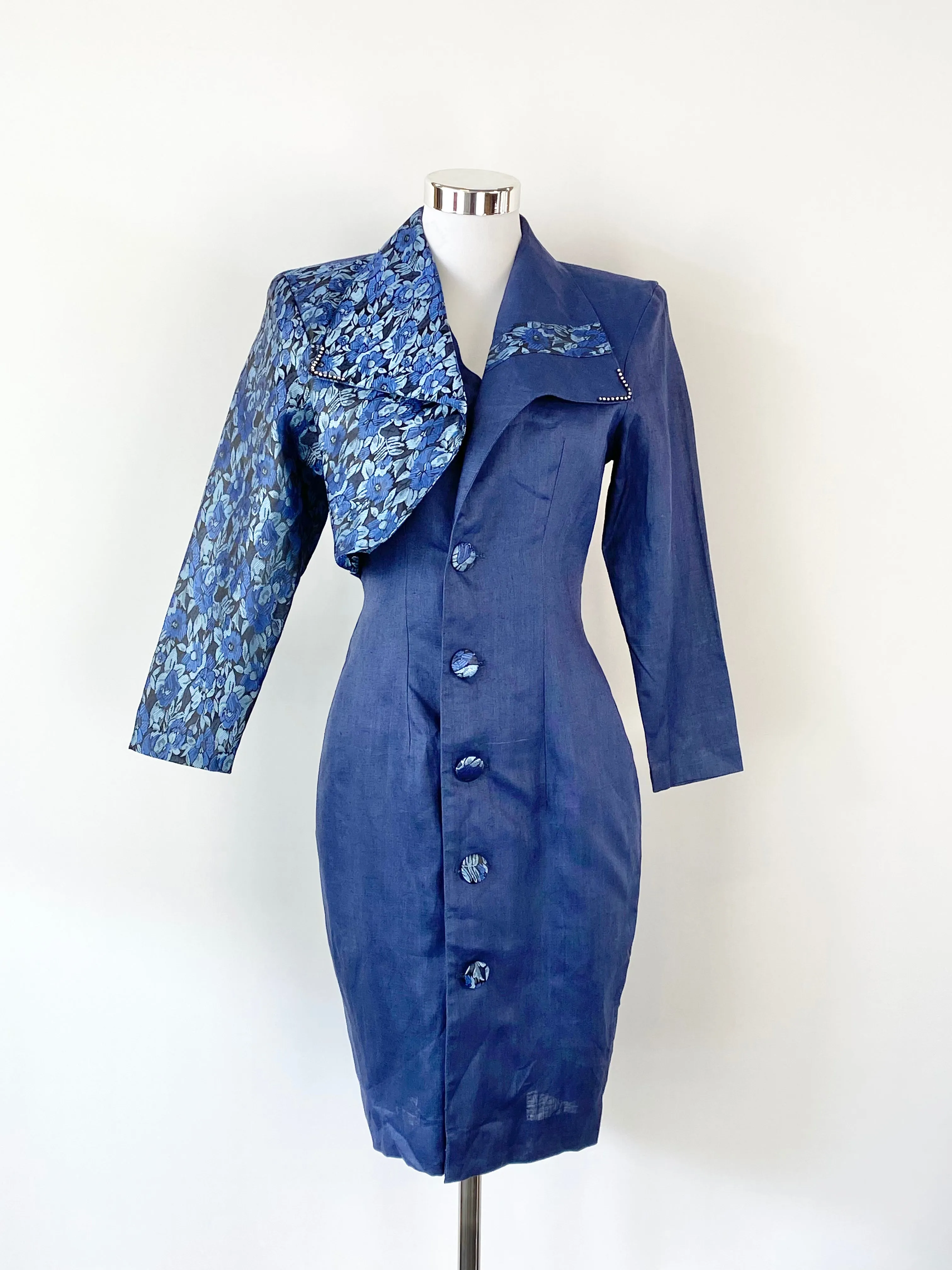 Agean Blue Jacquard Contrast DressAU8