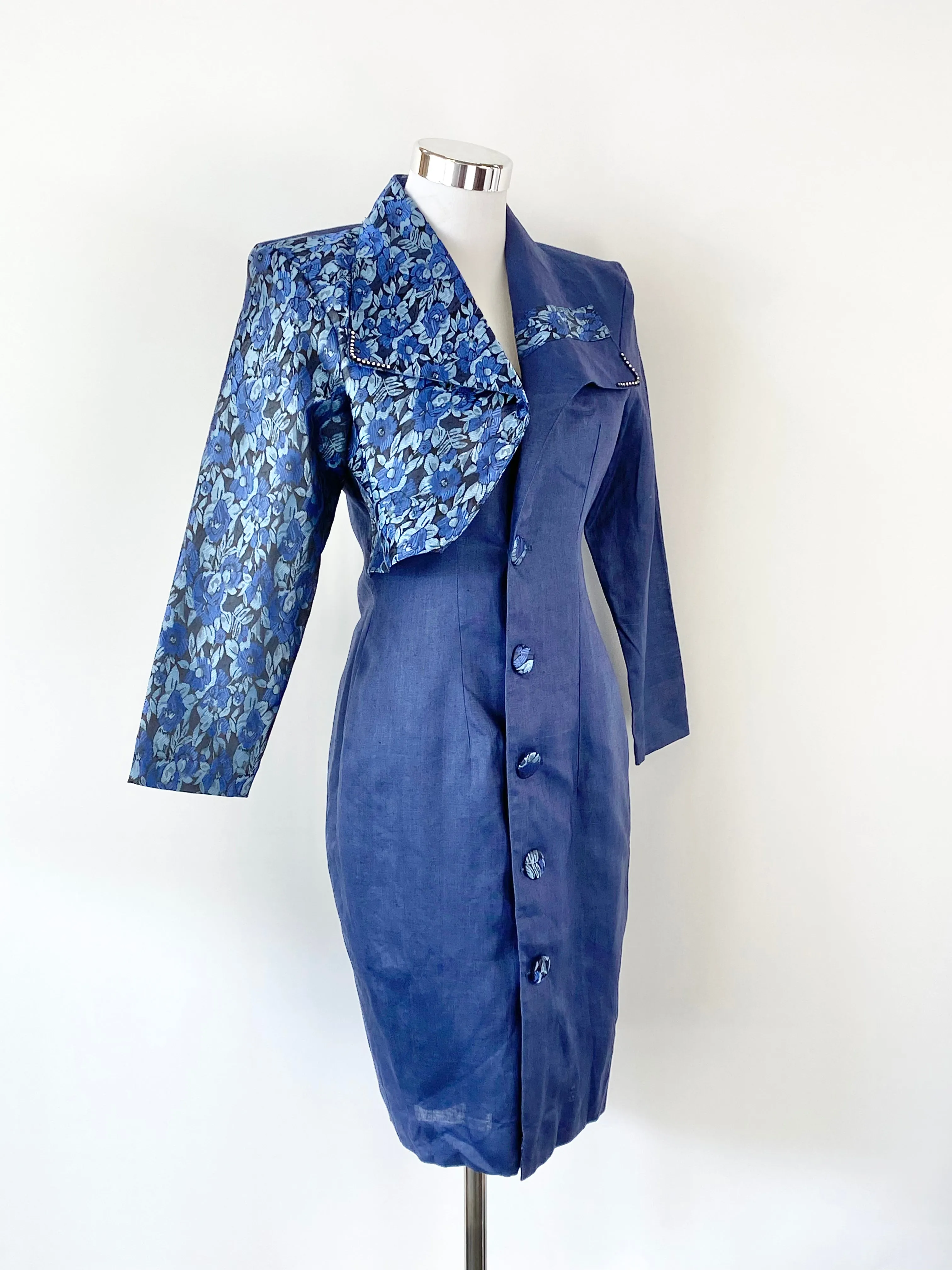 Agean Blue Jacquard Contrast DressAU8