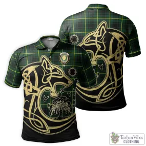 Arthur Modern Tartan Polo Shirt with Family Crest Celtic Wolf Style