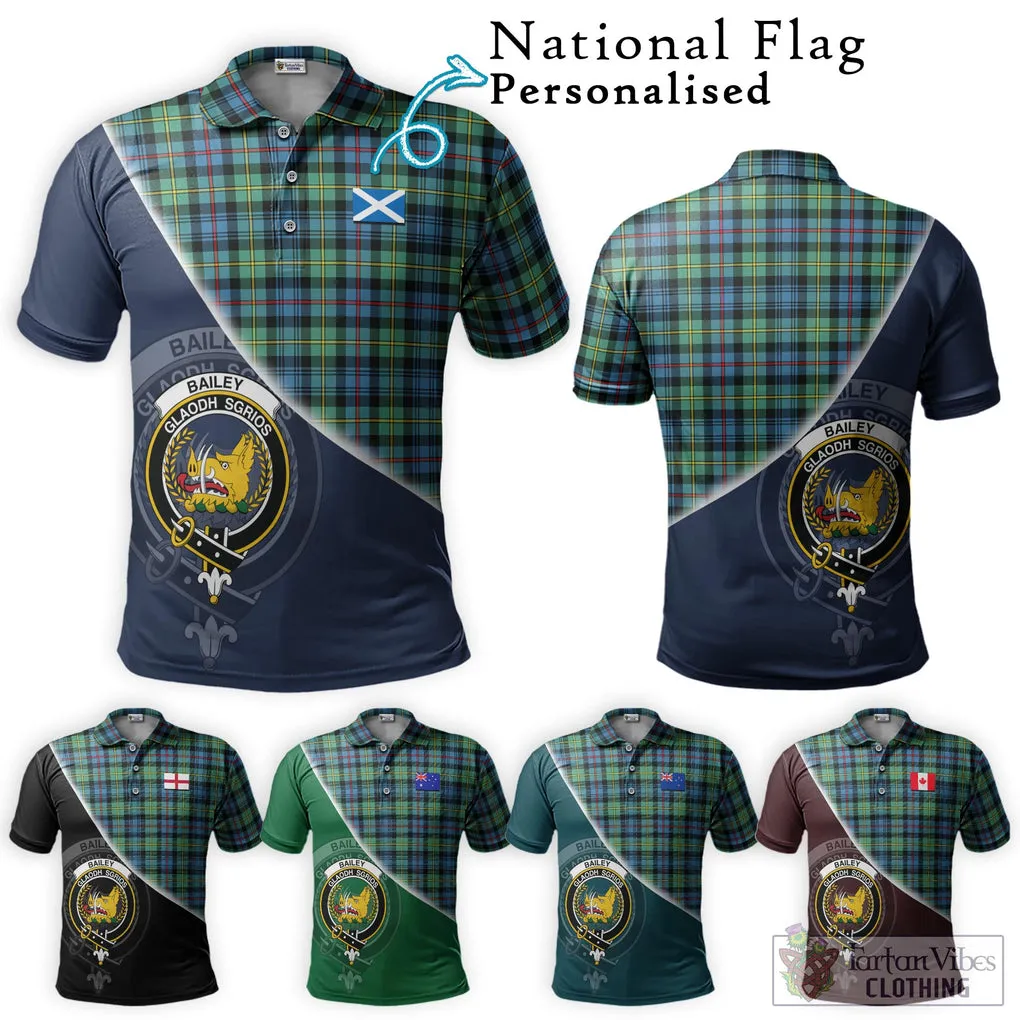 Bailey Ancient Tartan Polo Shirt with Personalised National Flag and Family Crest Half Style