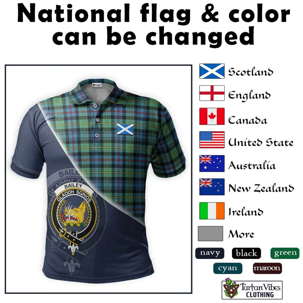 Bailey Ancient Tartan Polo Shirt with Personalised National Flag and Family Crest Half Style