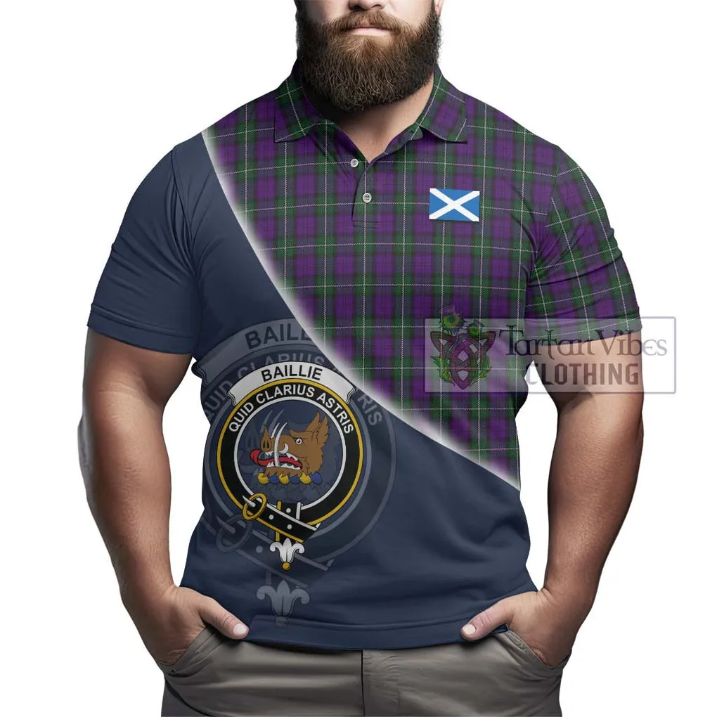 Baillie Highland Society Tartan Polo Shirt with Personalised National Flag and Family Crest Half Style