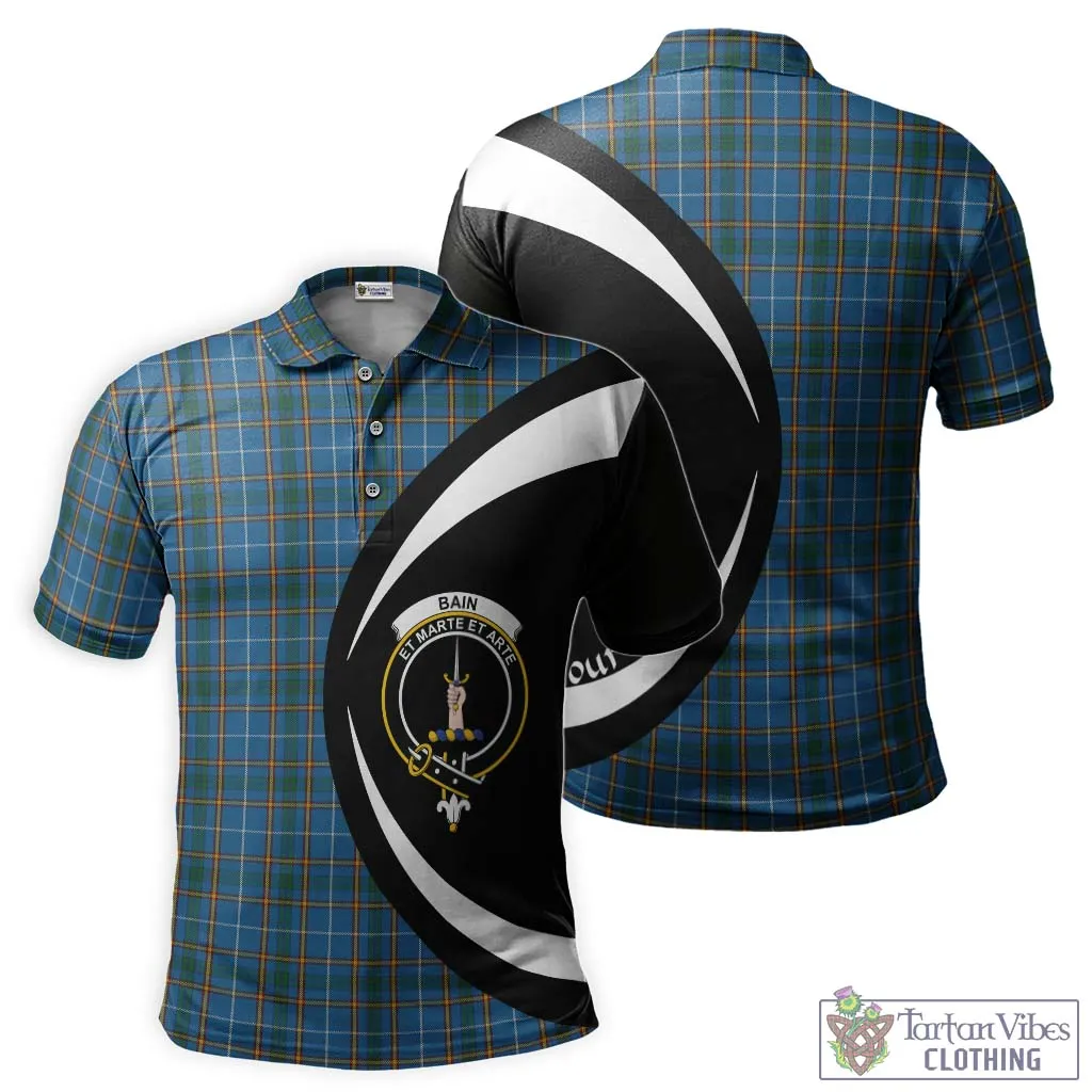 Bain Tartan Men's Polo Shirt with Family Crest Circle Style
