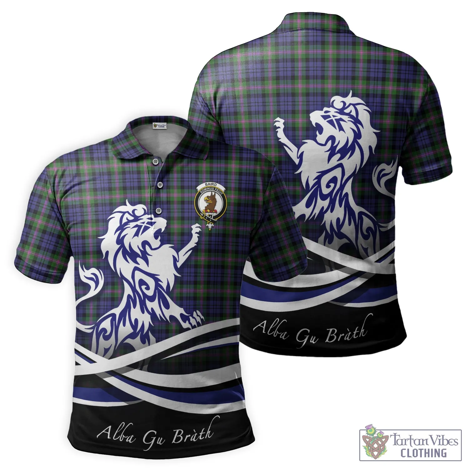 Baird Modern Tartan Polo Shirt with Alba Gu Brath Regal Lion Emblem