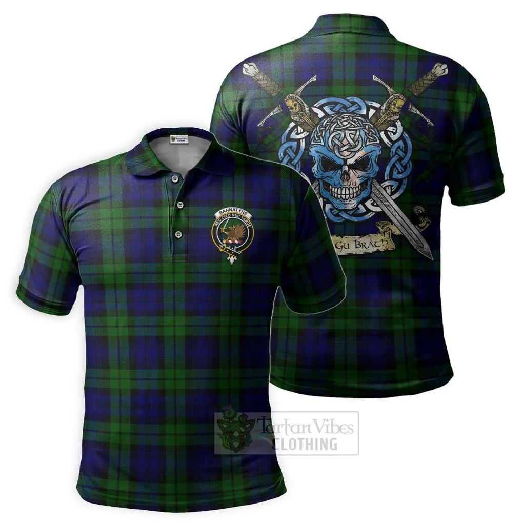 Bannatyne Tartan Polo Shirt with Family Crest Celtic Skull Style