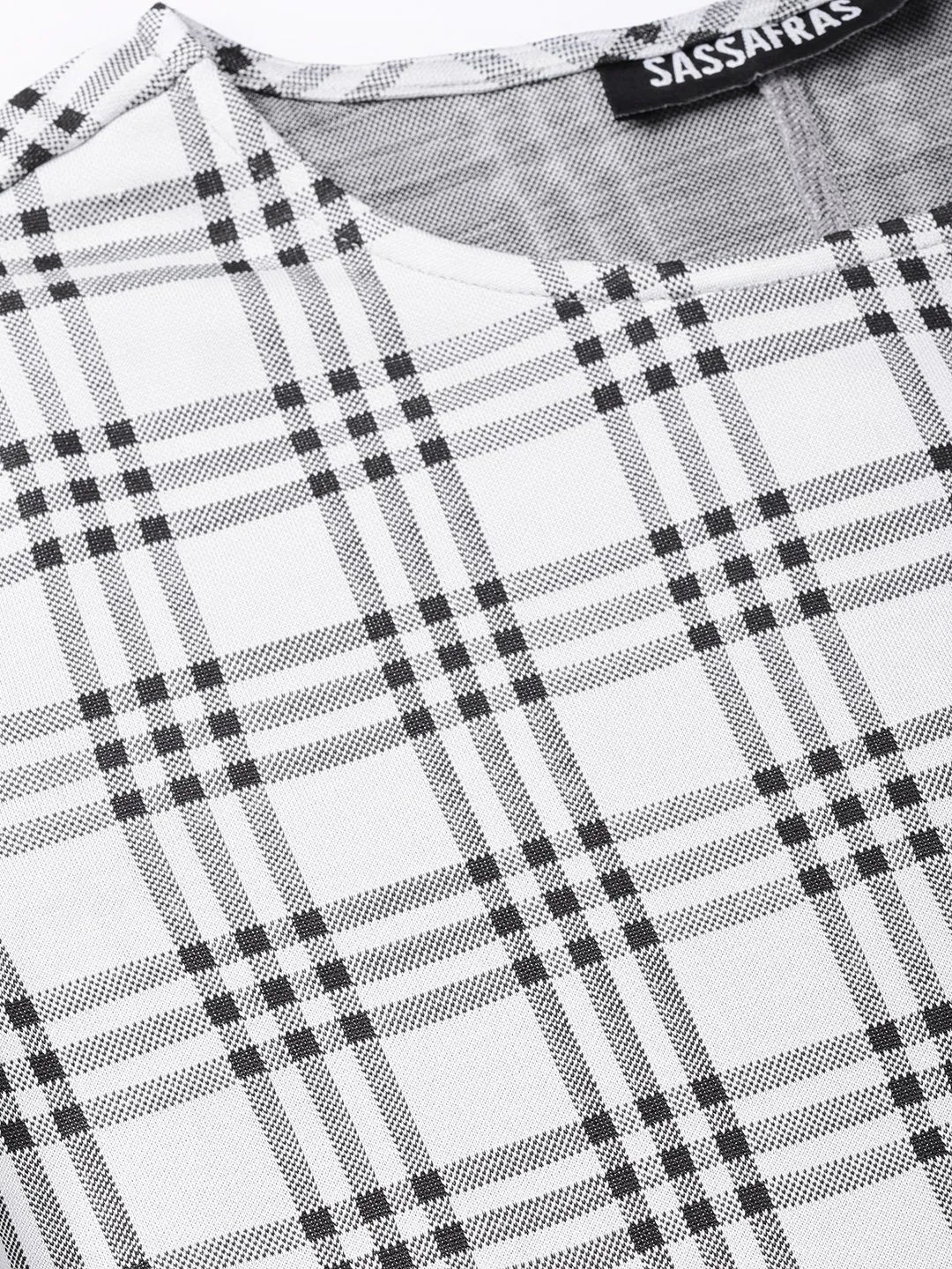 Black & Grey Check Belted Peplum Top