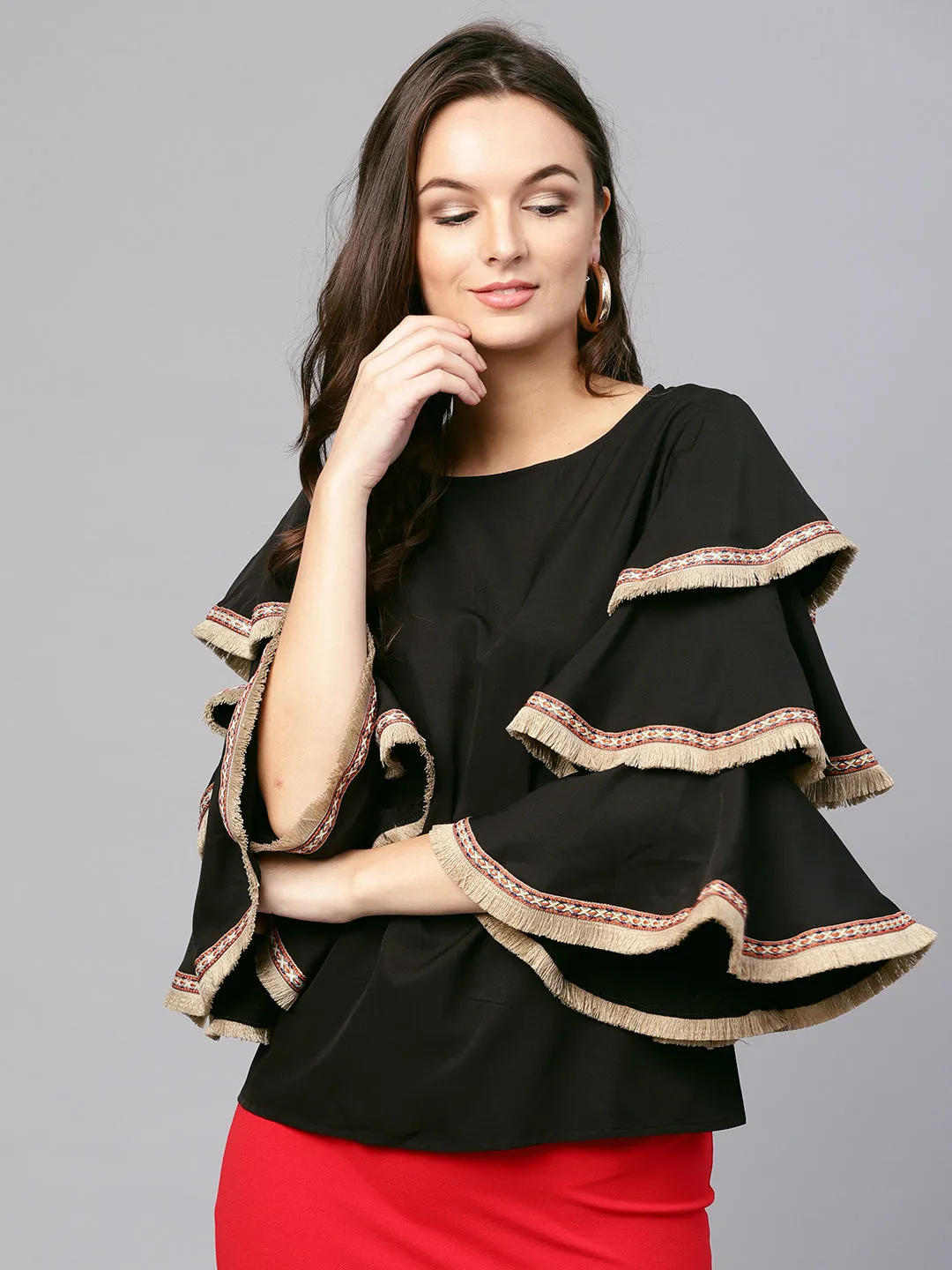 Black Frill Sleeve Top