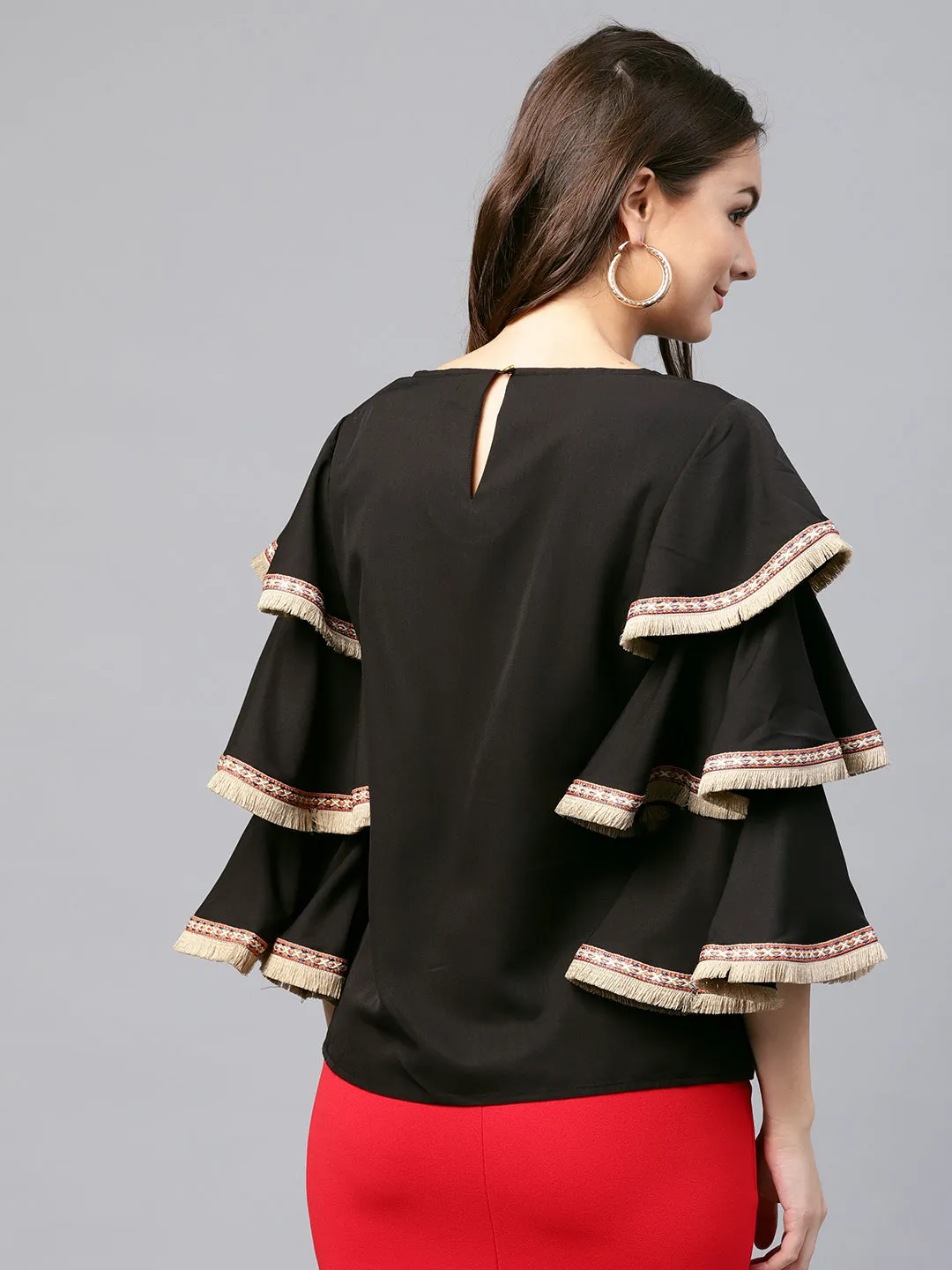 Black Frill Sleeve Top