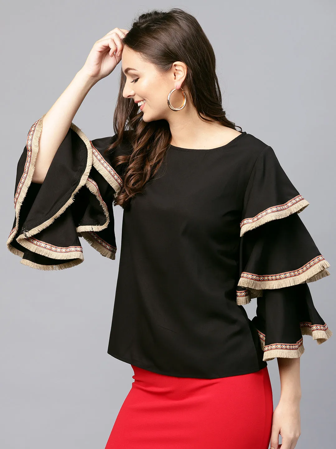 Black Frill Sleeve Top