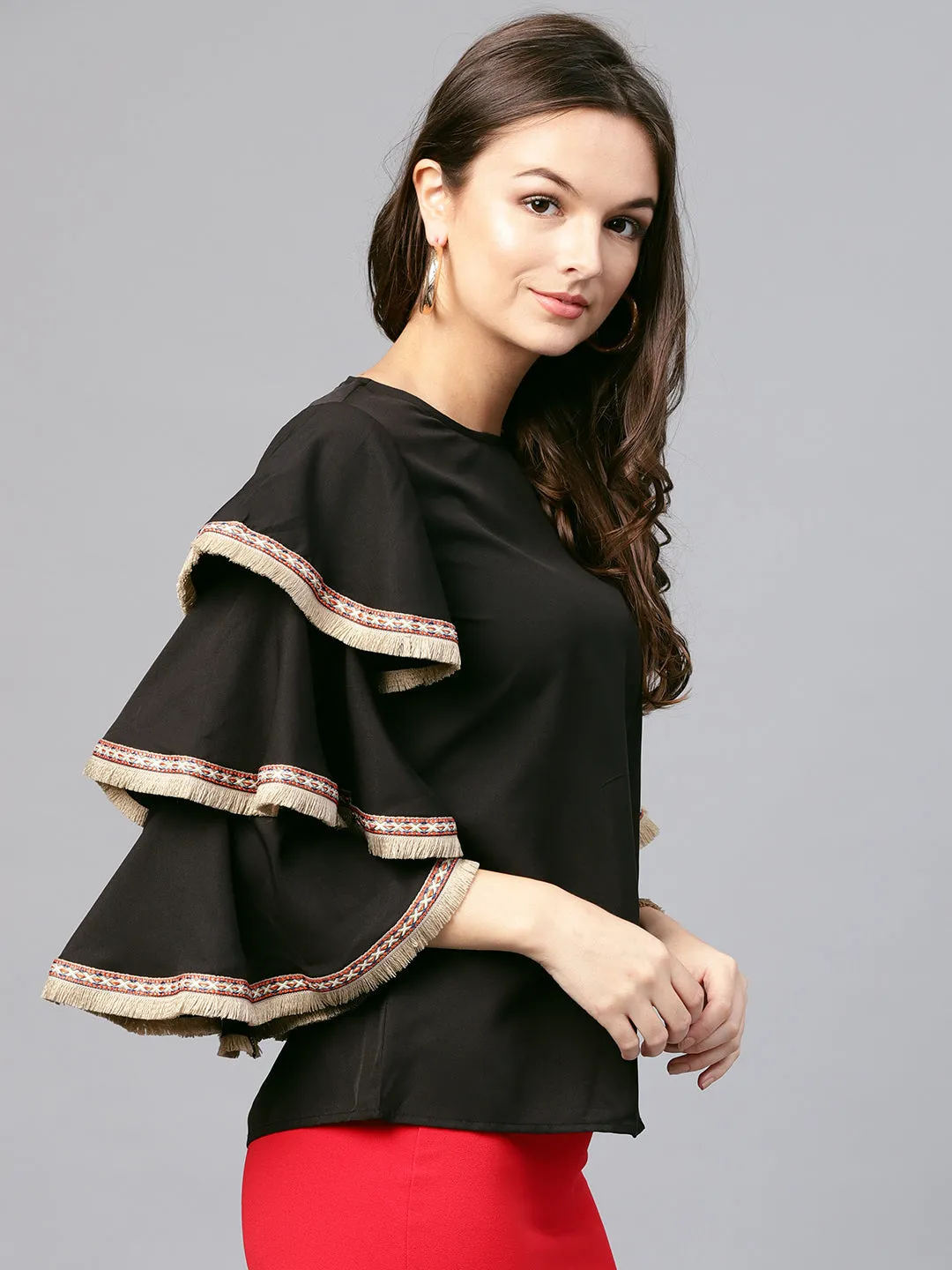 Black Frill Sleeve Top