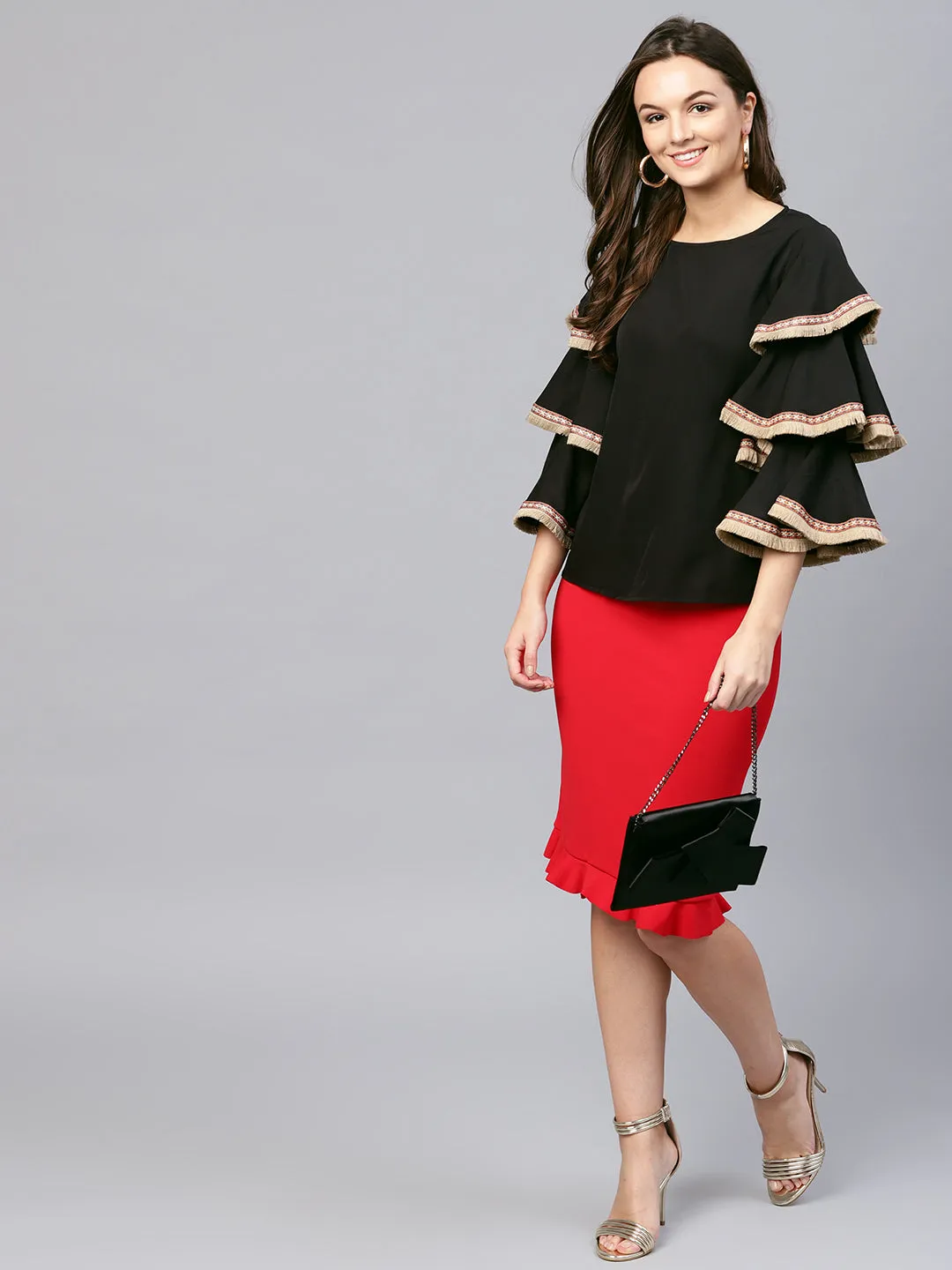 Black Frill Sleeve Top