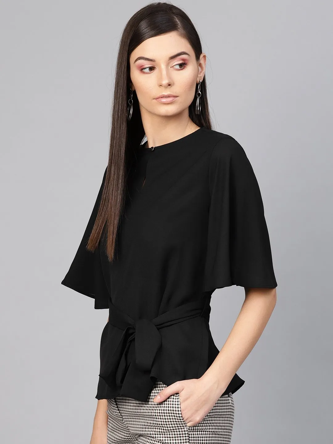 Black Front Keyhole Tie-Up Top