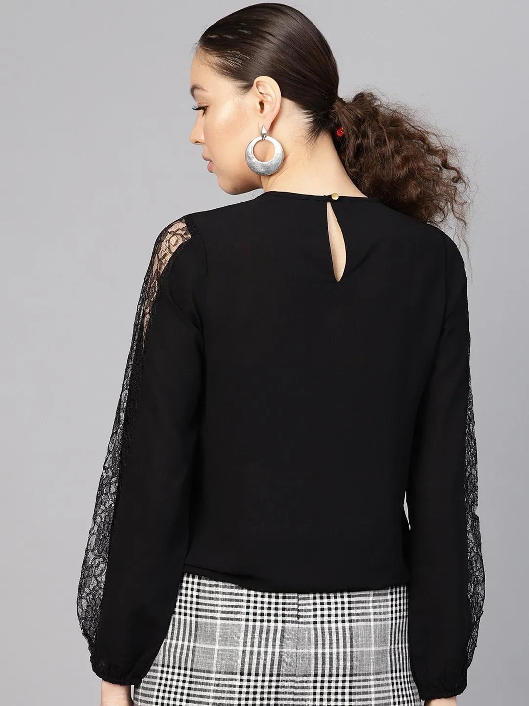 Black Lace Insert Wrap Top