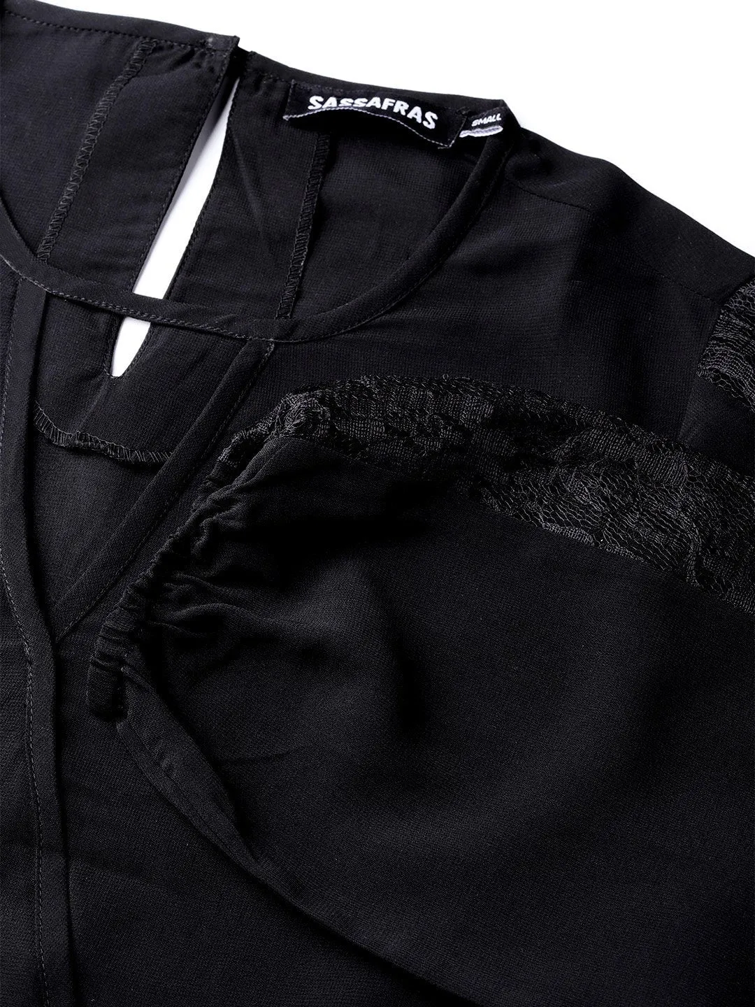 Black Lace Insert Wrap Top