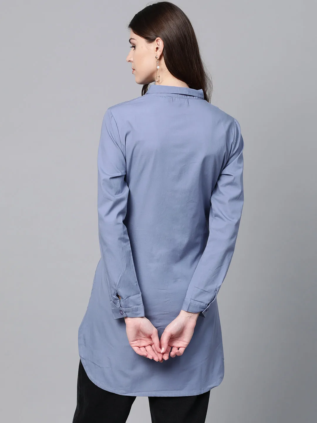 Blue Front Tie Longline Shirt