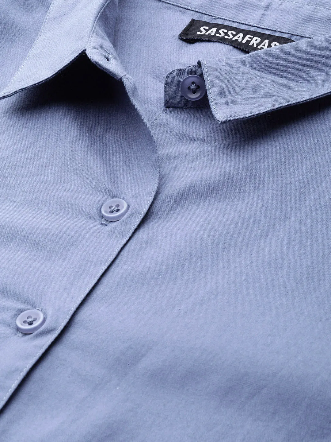 Blue Front Tie Longline Shirt