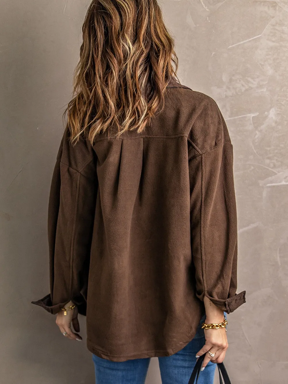Brown Button-Front Fleece Shirt