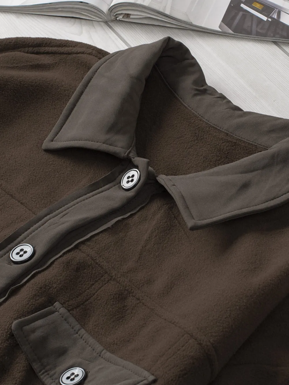 Brown Button-Front Fleece Shirt