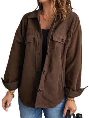 Brown Fleece Oversized Shirt Jacket