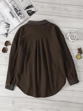 Brown Fleece Shirt with Pockets