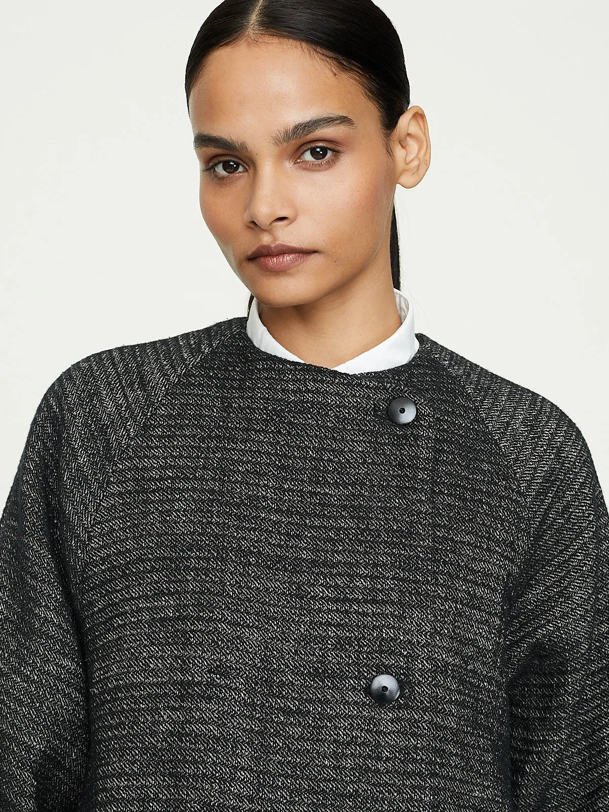 Collarless Coat in Espresso