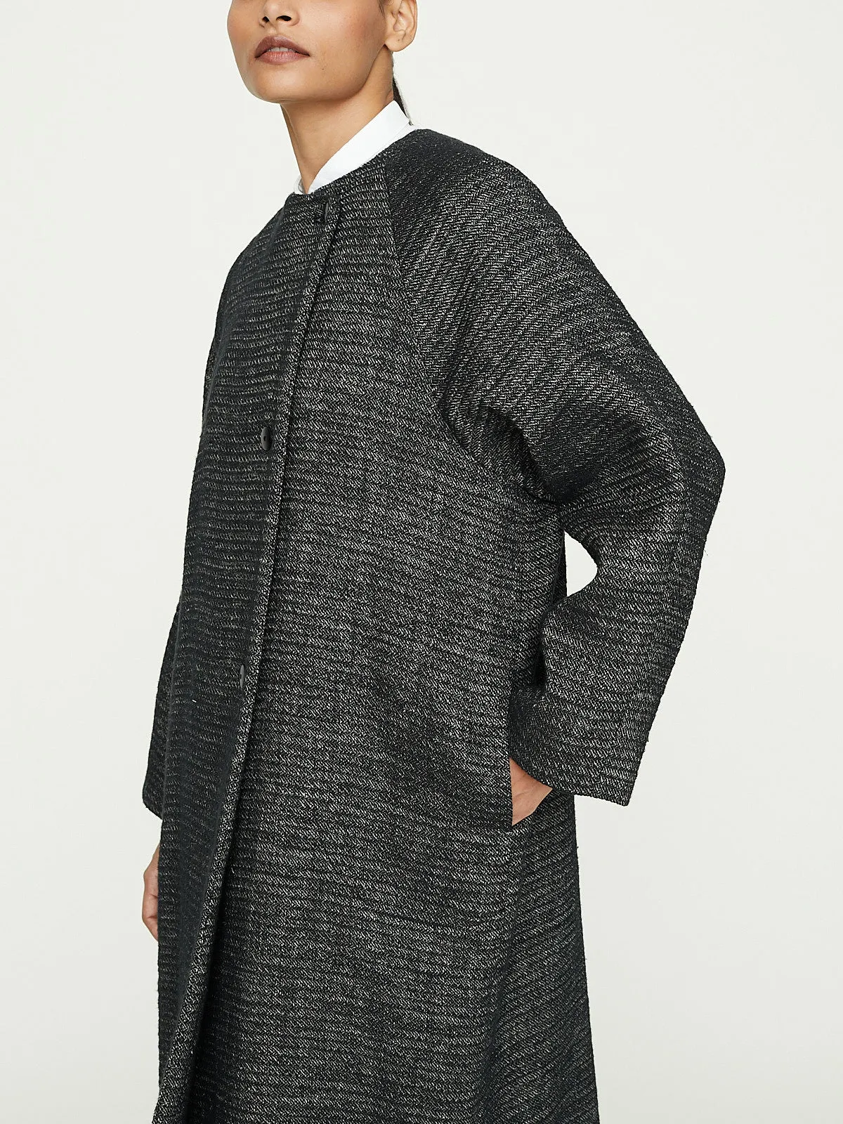 Collarless Coat in Espresso