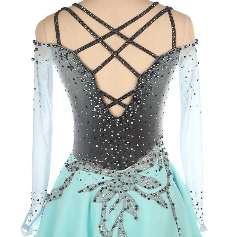 Competition Figure Skating Dress Turquoise & Grey