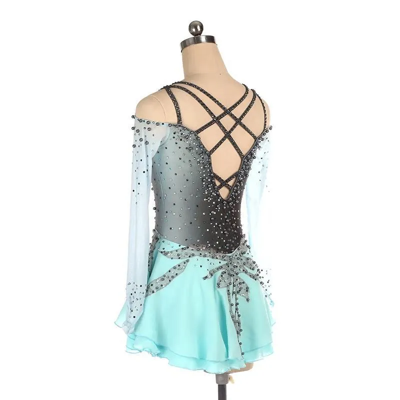 Competition Figure Skating Dress Turquoise & Grey