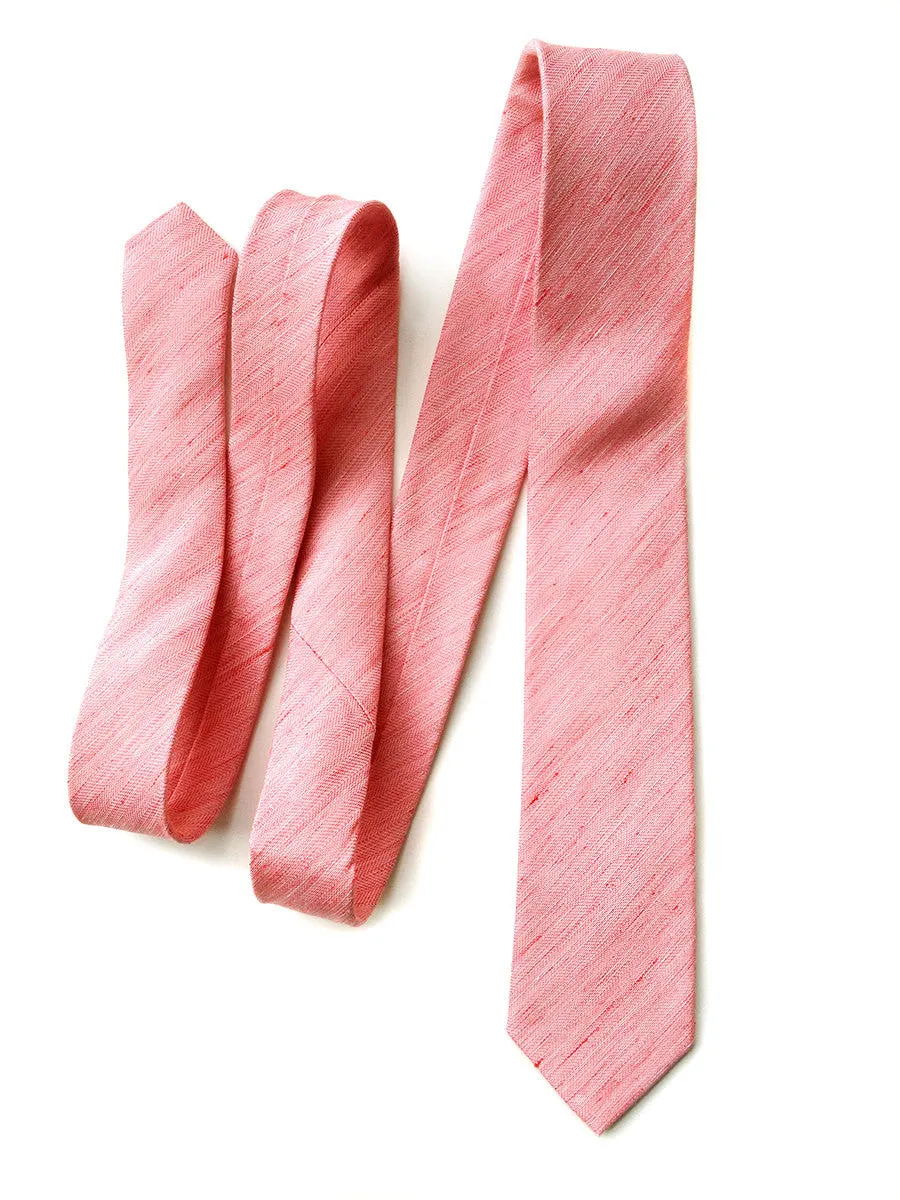 Coral Pink Linen Necktie. Solid color tie, Brush Park