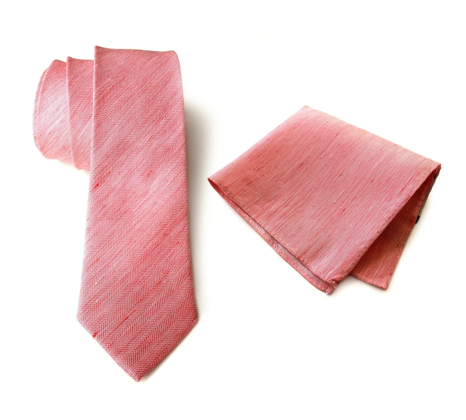 Coral Pink Linen Necktie. Solid color tie, Brush Park