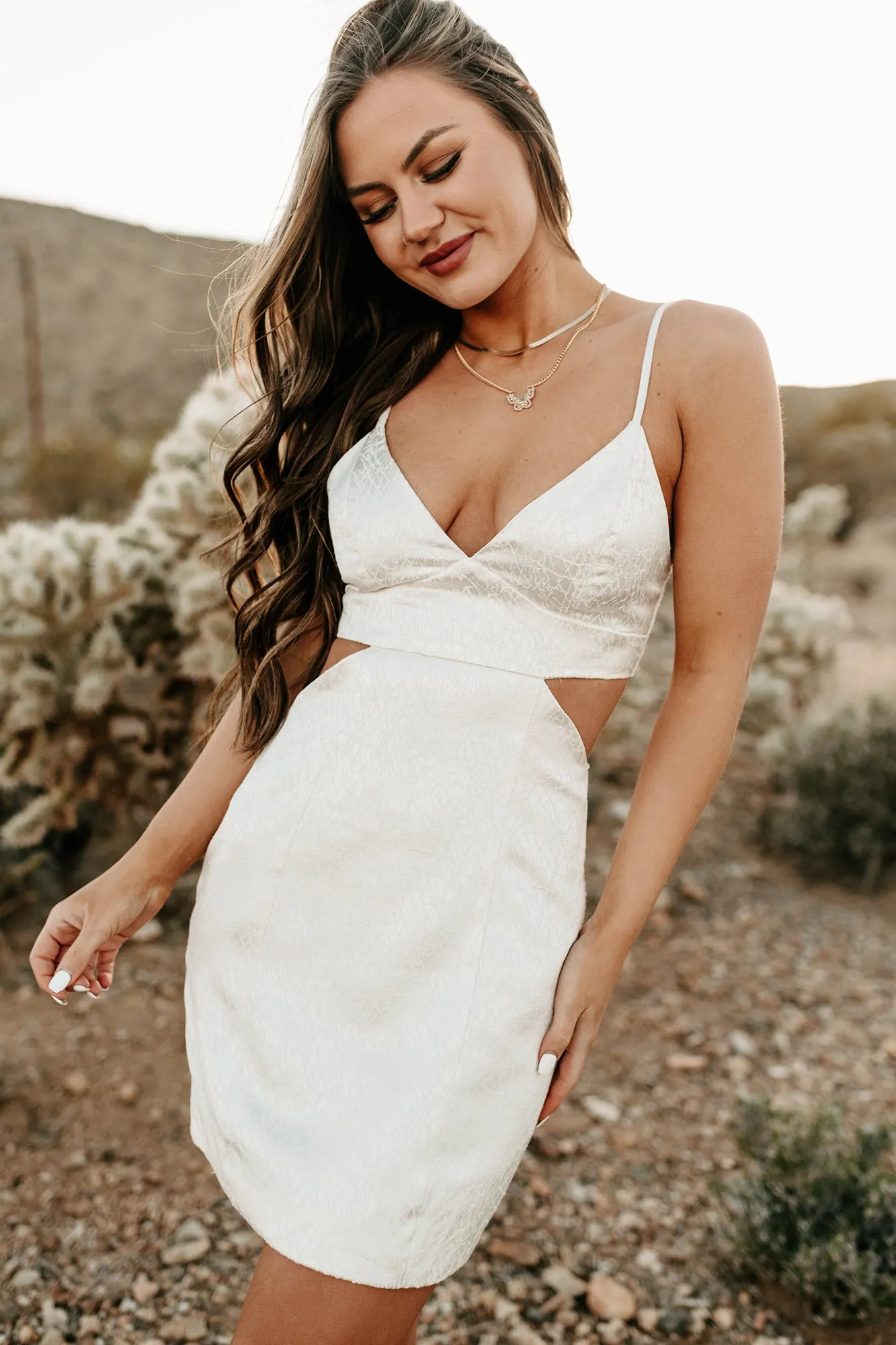 Extra Icy Textured Cut-Out Mini Dress (Ivory)
