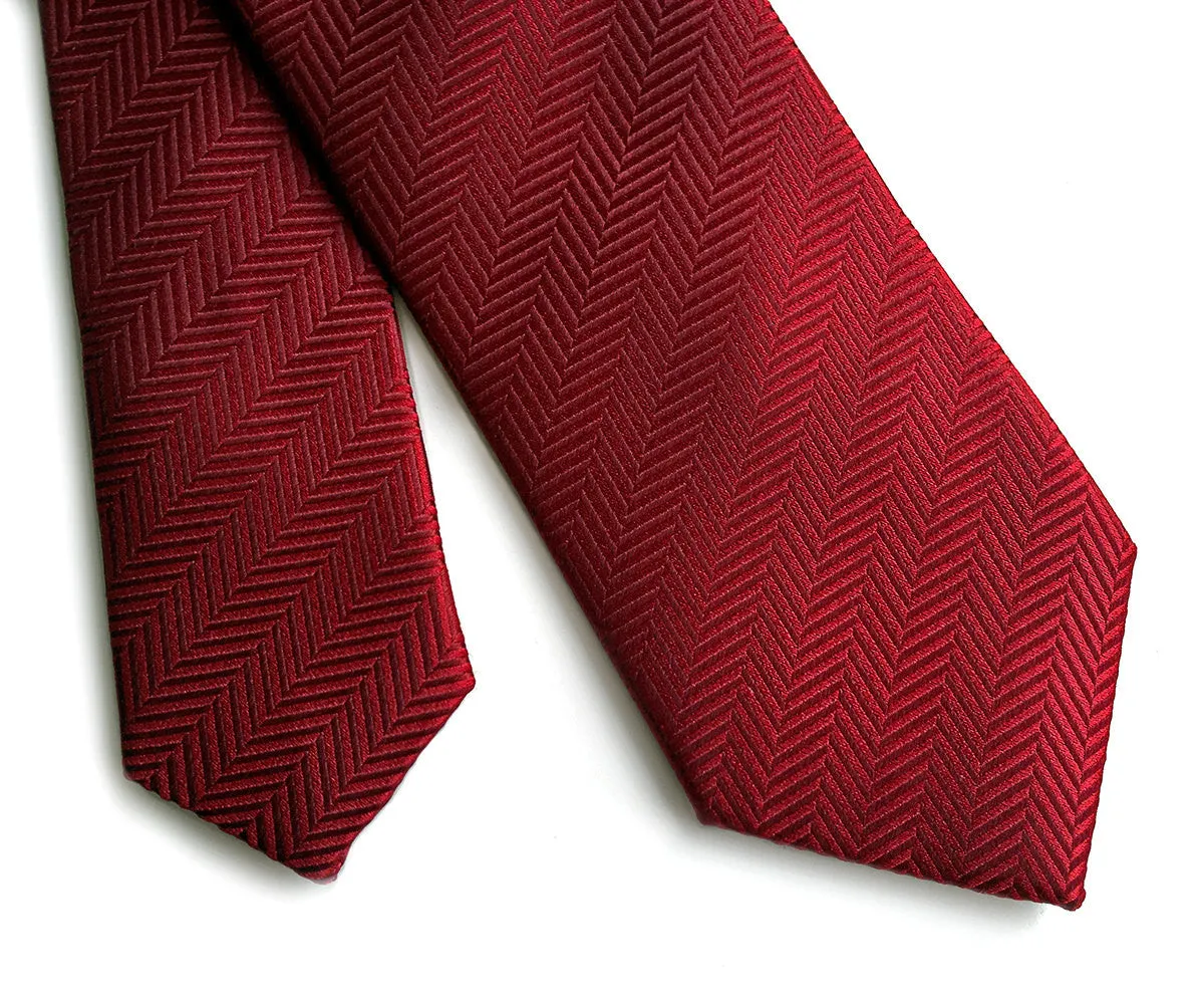Garnet Red Herringbone Silk Necktie