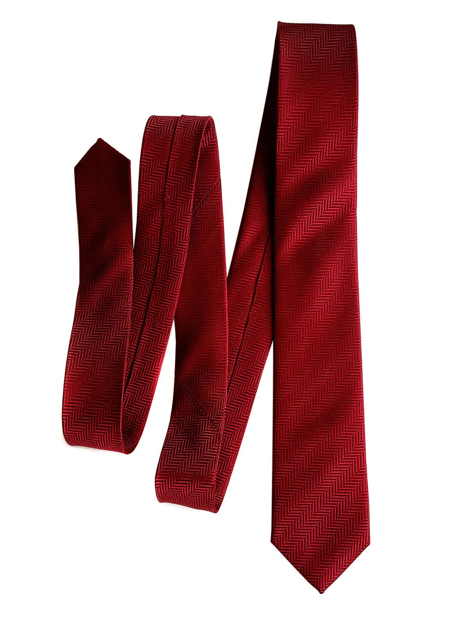 Garnet Red Herringbone Silk Necktie