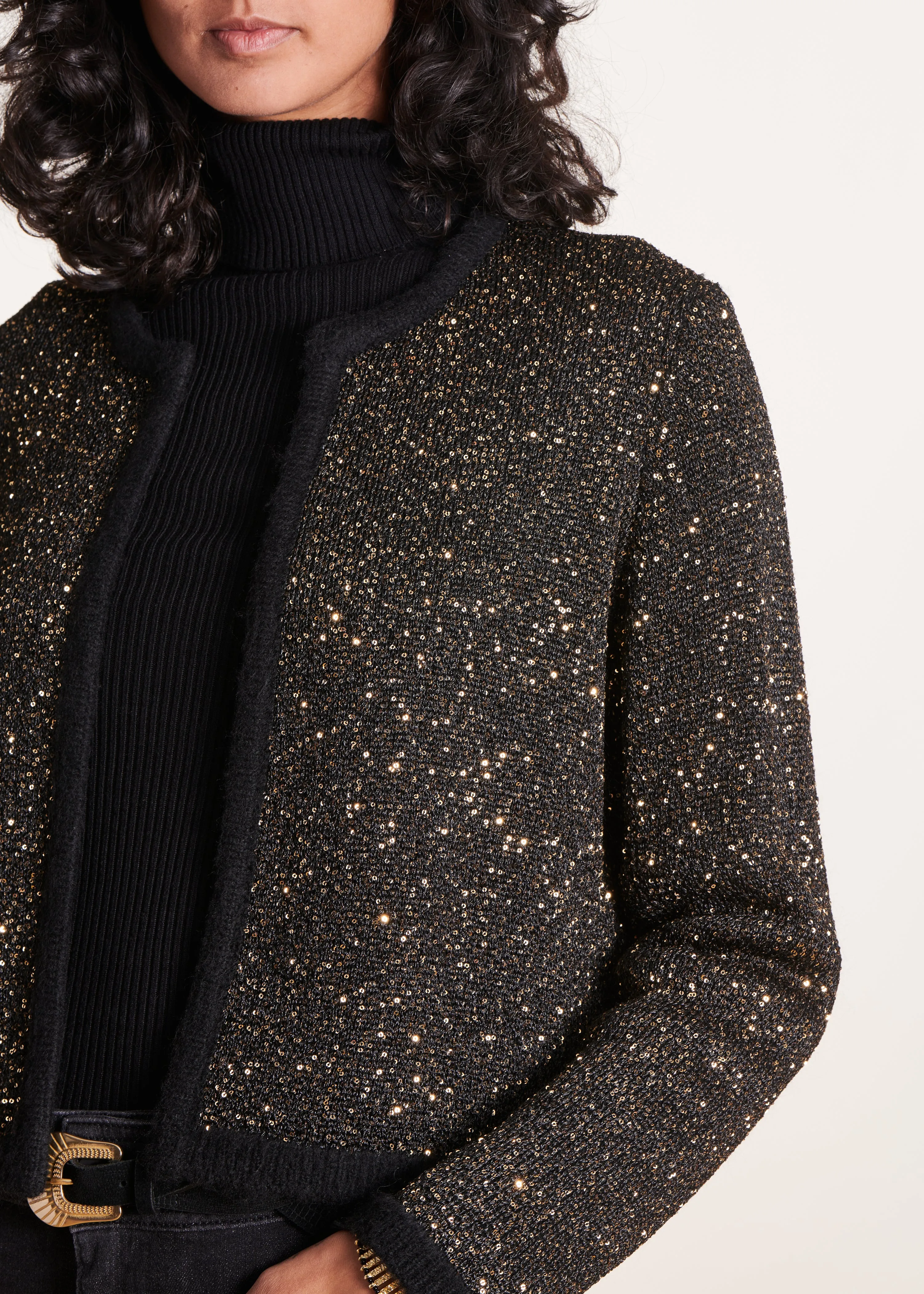 Gilet noir droit en maille irisée