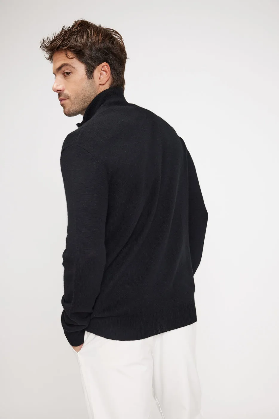 Gilet Zippe Col Montant Zamil - Noir - 100% Cachemire Oeko-Tex - Homme