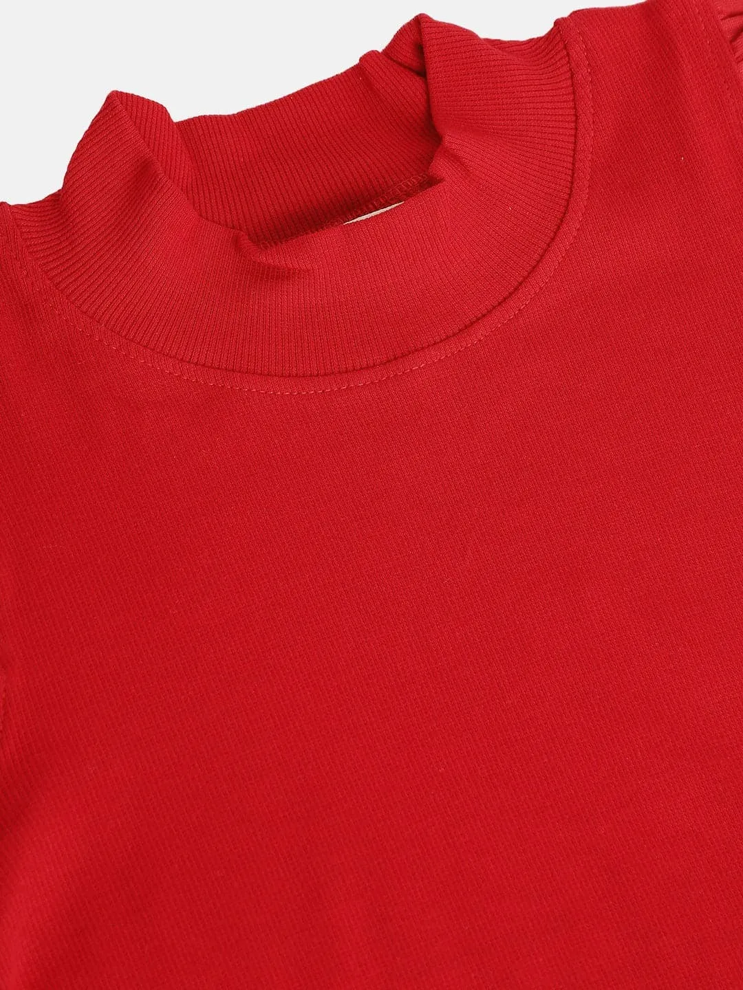 Girls Red Rib Ruffled Sleeveless Top