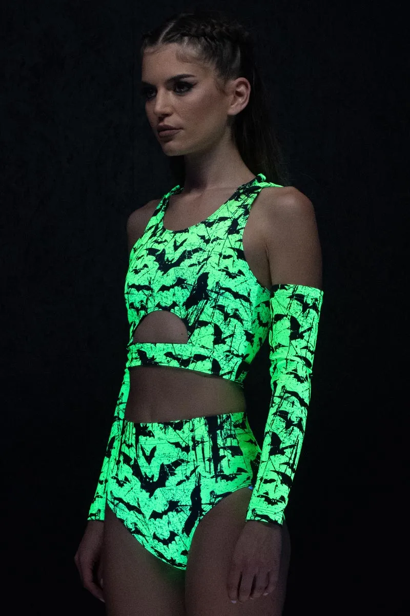 Glowing Bats Hooded Cut Out Crop Top
