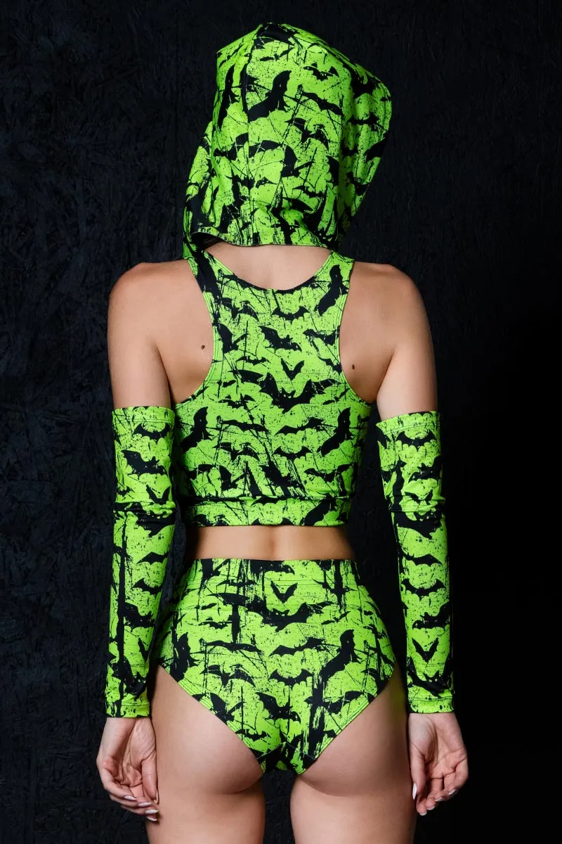 Glowing Bats Hooded Cut Out Crop Top