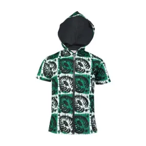 GREEN SHORT-SLEEVE ANKARA PRINT BOYS HOODIE SHIRT
