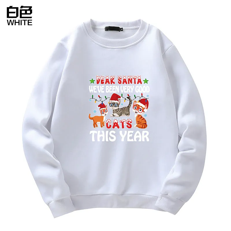 Men's Christmas Cat Print Crew Neck Sweatshirt