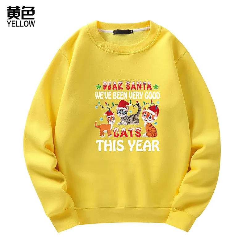 Men's Christmas Cat Print Crew Neck Sweatshirt