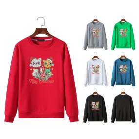 Men's Christmas Cat Print Round Neck Long Sleeve Sweatshirt