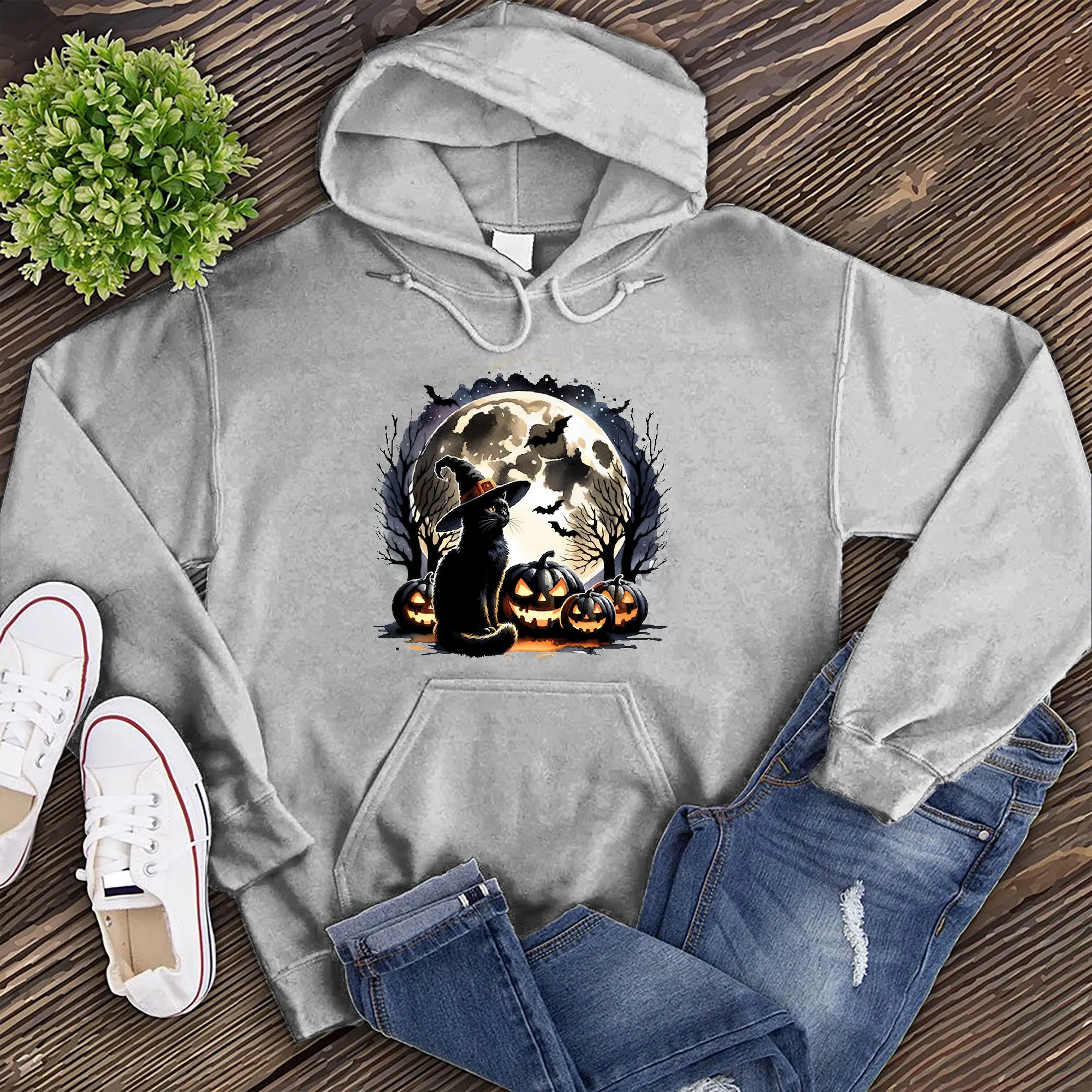 Moonlight Halloween Cat Hoodie