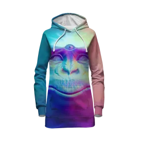 Neon Glowing Monkey All Over Print Hoodie Dress