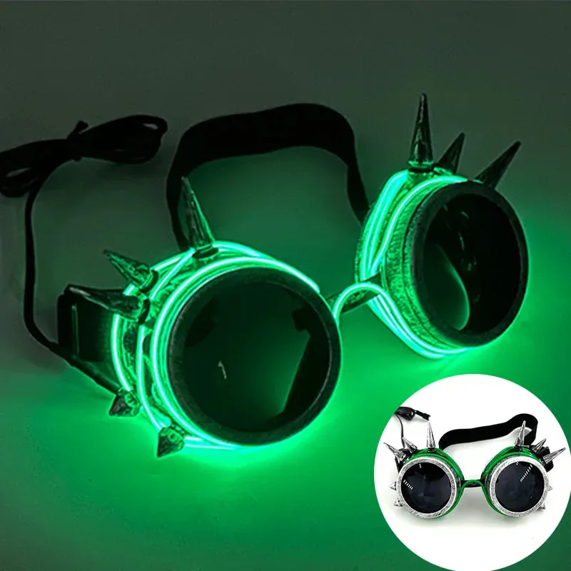 Steampunk Goggles Glasses Cyberpunk Retro LED Gothic DJ Party Festival Light Up Glowing Costume Cosplay