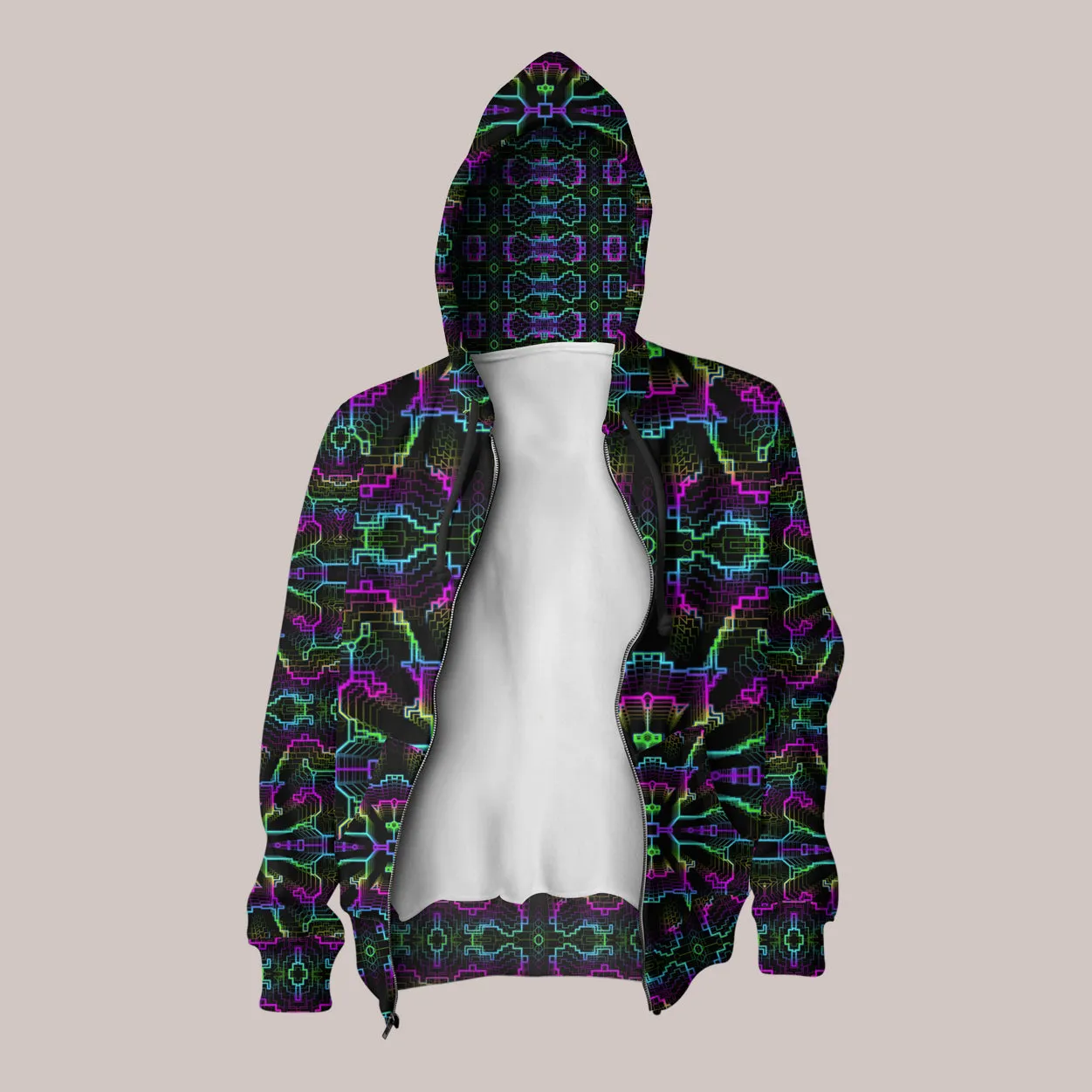 Techno Shamanic RGB Hoodie – Electric Tribal Psychedelic Art